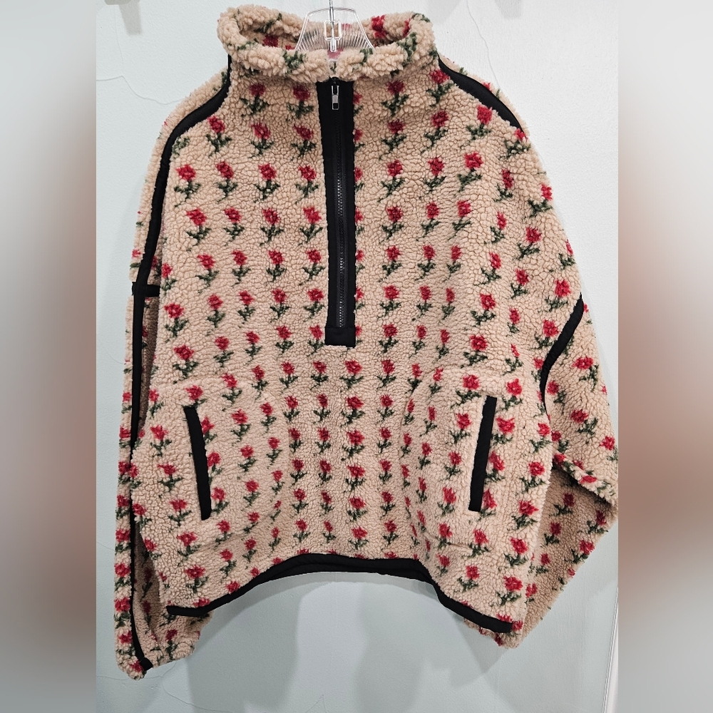 Promesa Floral Print Fleece Half Zip Pullover Jacket - Picture 7 of 10